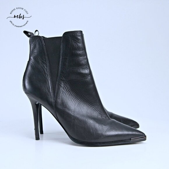 Tony Bianco Leather Silhouette Heel Ankle Boots Black Women 10